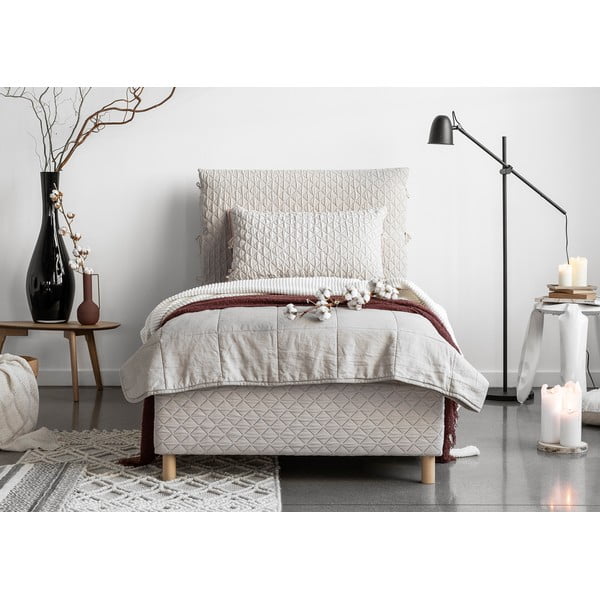 Beżowe tapicerowane łóżko jednoosobowe ze stelażem 90x200 cm Sleepy Luna – Miuform-image-1