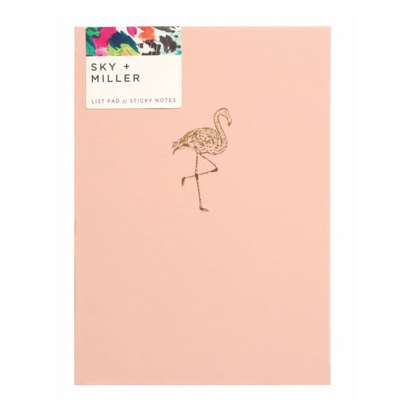 Jasnoróżowy notes z zestawem karteczek samoprzylepnych Portico Designs Flamingo, 60 stron