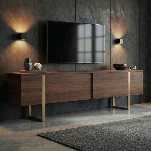 Szafka pod TV w dekorze orzecha w ciemnym naturalnym kolorze 180x50x30 cm Onera – Kalune Design-image-1