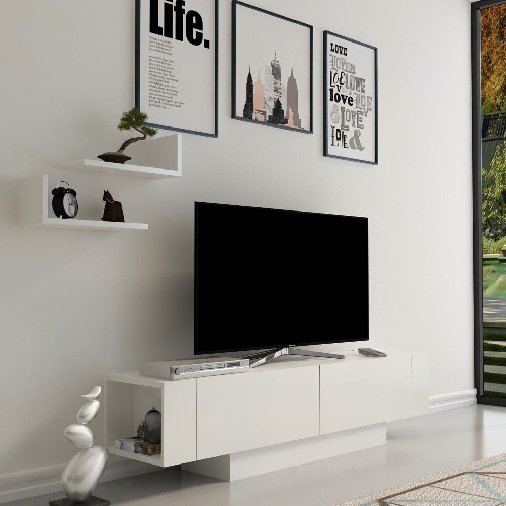 Biały zestaw pod TV 150x42 cm Matera – Zena Home (zdjęcie 3)