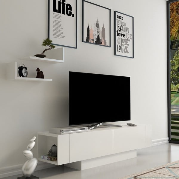 Biały zestaw pod TV 150x42 cm Matera – Zena Home-image-2