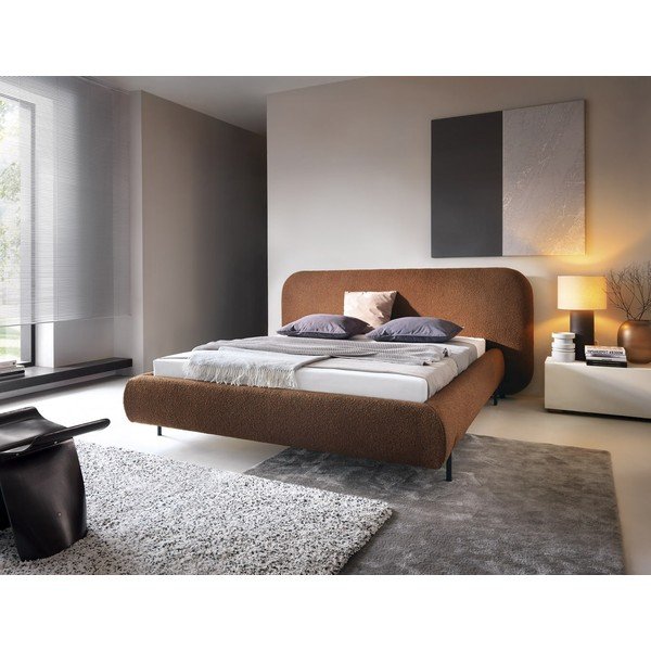 Tapicerowane łóżko dwuosobowe ze schowkiem ze stelażem 160x200 cm w kolorze terakoty Pointt – ELTAP-image-1