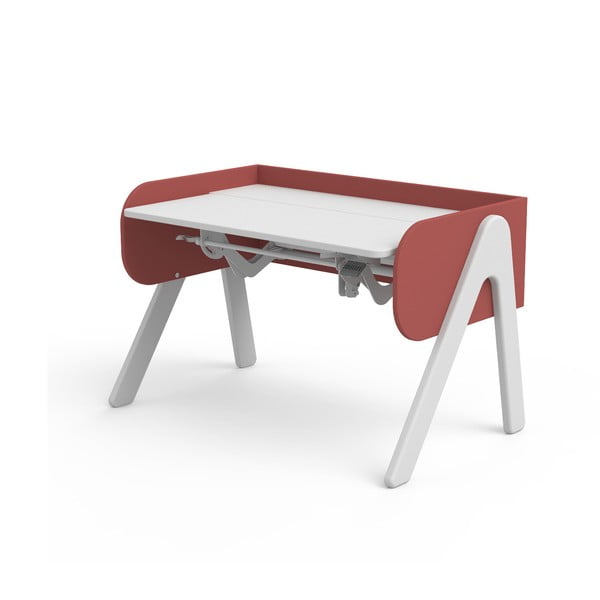 Czerwono-białe biurko z drewna sosnowego z regulacją wysokości Flexa Woody
