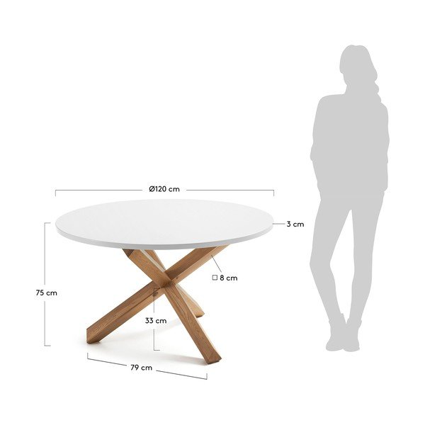 Dębowy stół do jadalni z białym blatem Kave Home Nori, ø 120 cm-image-3