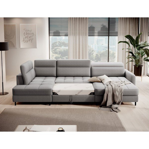 Jasnoszary aksamitny rozkładany/ze schowkiem narożnik (lewostronny/w kształcie litery U) Berrto – ELTAP-image-4