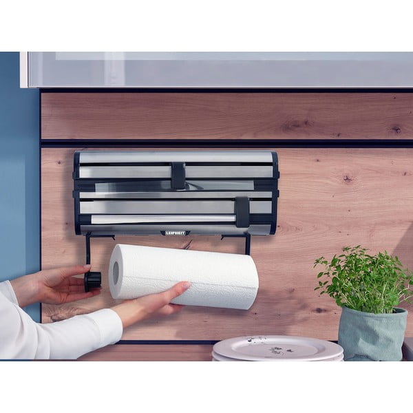 Metalowy uchwyt ścienny na ręczniki papierowe i folię w kolorze srebra Parat Royal – LEIFHEIT-image-3