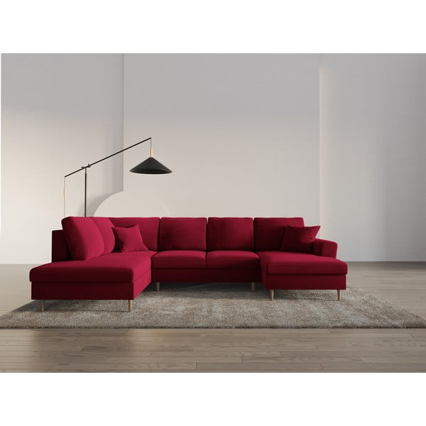 Czerwony aksamitny rozkładany narożnik ze schowkiem (lewostronny/w kształcie litery U) Kyoto – Cosmopolitan Design-image-2