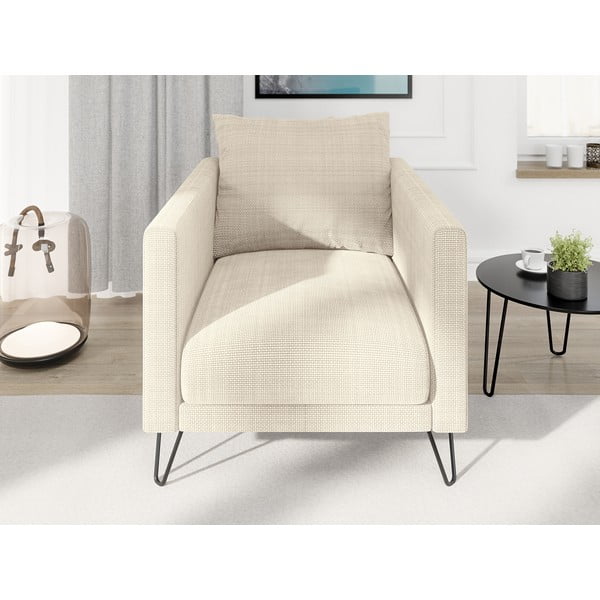 Kremowy fotel z tkaniny szenilowej Freya – Ropez-image-1