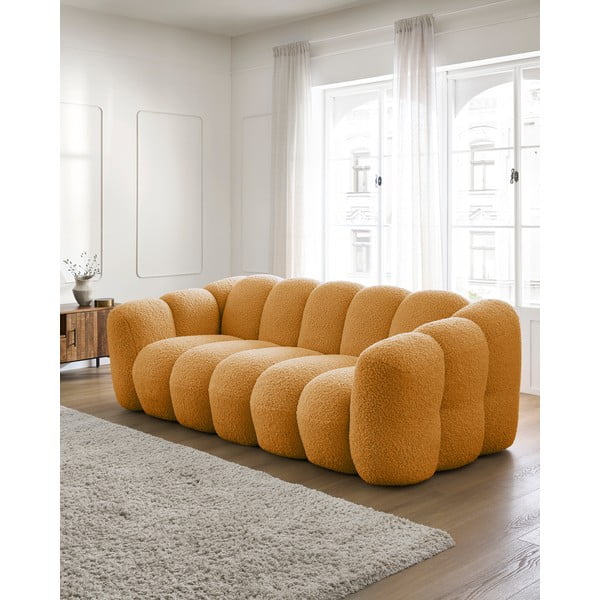 Musztardowa sofa z materiału bouclé 232 cm Hippolyte – Bobochic Paris-image-1