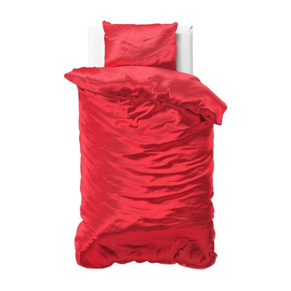 Czerwona jednoosobowa pościel z satynowego mikroperkalu Sleeptime, 140x220 cm