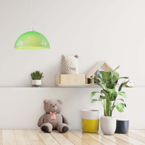 Zielona lampa dziecięca ze szklanym kloszem ø 30 cm Day & Night – LAMKUR-image-1