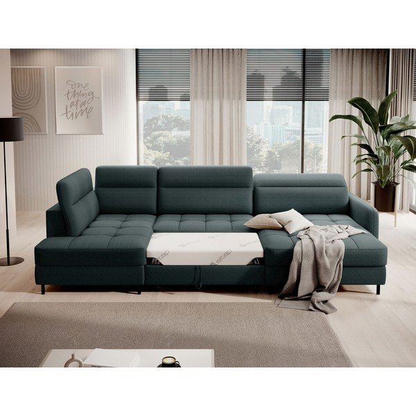 Zielony aksamitny rozkładany/ze schowkiem narożnik (lewostronny/w kształcie litery U) Berrto – ELTAP-image-4