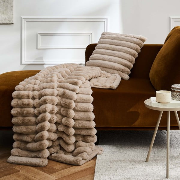 Jasnobrązowy koc z mikropluszu 180x220 cm Boudoir – douceur d'intérieur-image-2