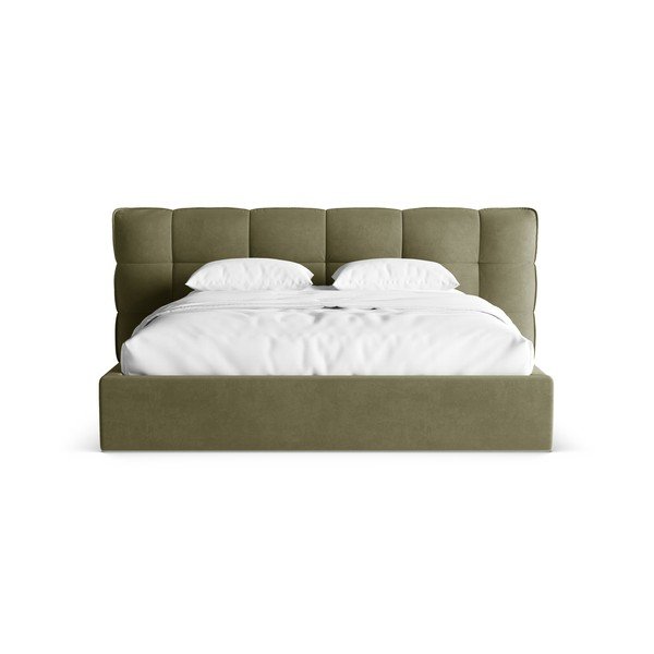 Zielone tapicerowane łóżko dwuosobowe ze schowkiem i stelażem 200x200 cm Eric – Micadoni -image-4