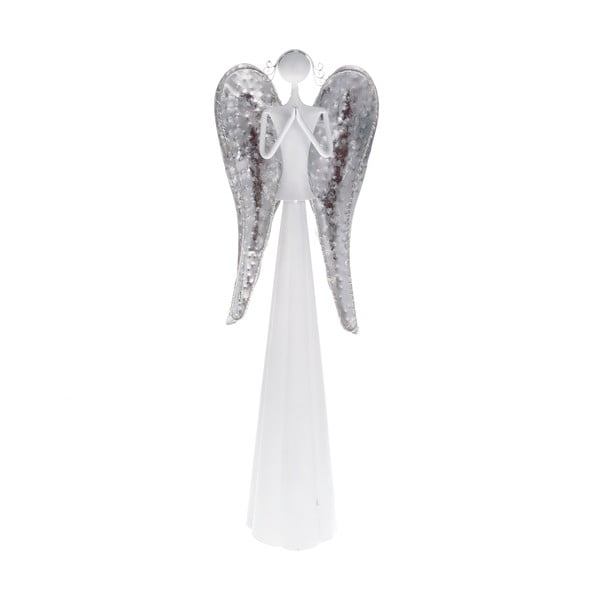 Biała metalowa figurka anioła z oświetleniem LED Dakls, wys. 49 cm