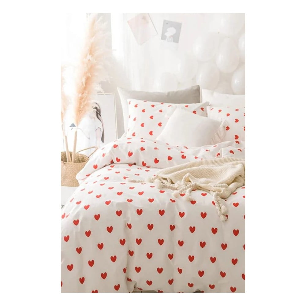 Kremowa pościel dwuosobowa z bawełny renforcé z prześcieradłem 4-częściowa 200x220 cm Mini Hearts – Mila Home (zdjęcie 5)