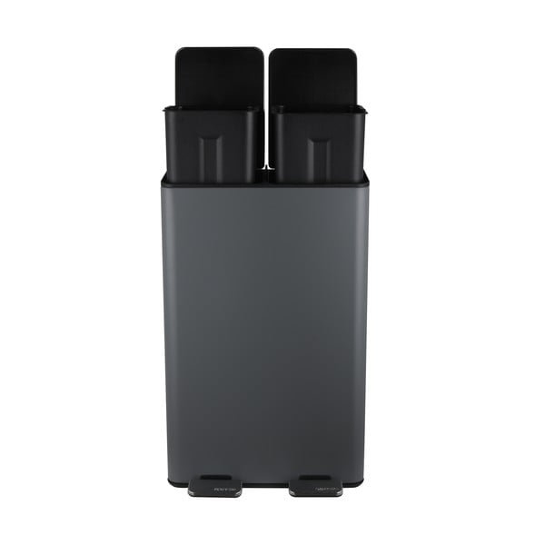 Ciemnoszary stalowy kosz na śmieci 2x30 l do segregacji odpadów/z pedałem   Aliya – Spirella-image-3