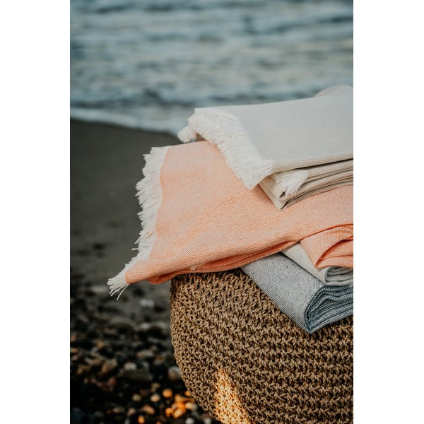 Beżowy pled z domieszką bawełny Euromant Summer Linen, 140x180 cm-image-1