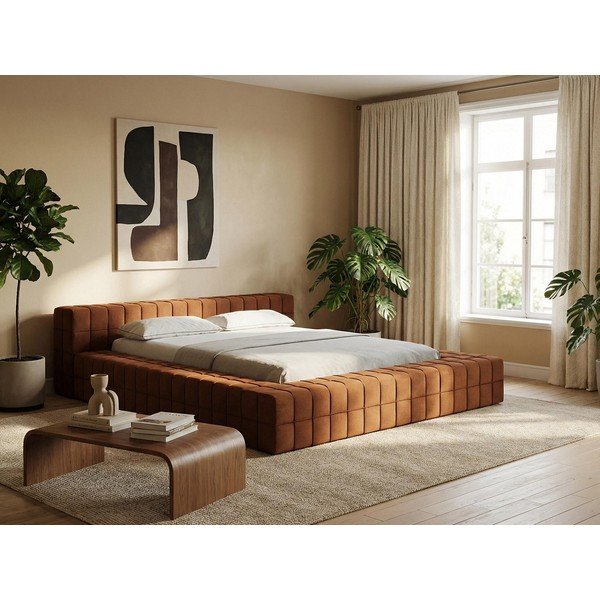 Zielone tapicerowane łóżko dwuosobowe ze stelażem 160x200 cm Akela – Makamii-image-1