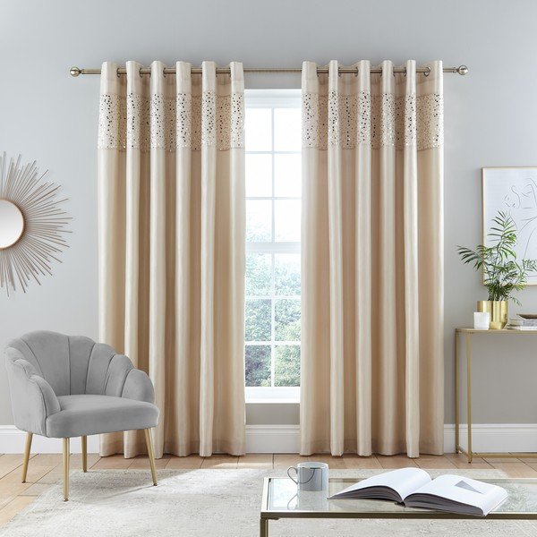 Beżowe zasłony zestaw 2 szt. 168x229 cm Glitzy Sequin – Catherine Lansfield-image-1