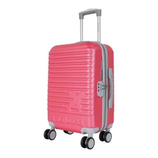 Różowo-szara walizka podręczna na kółkach Travel World