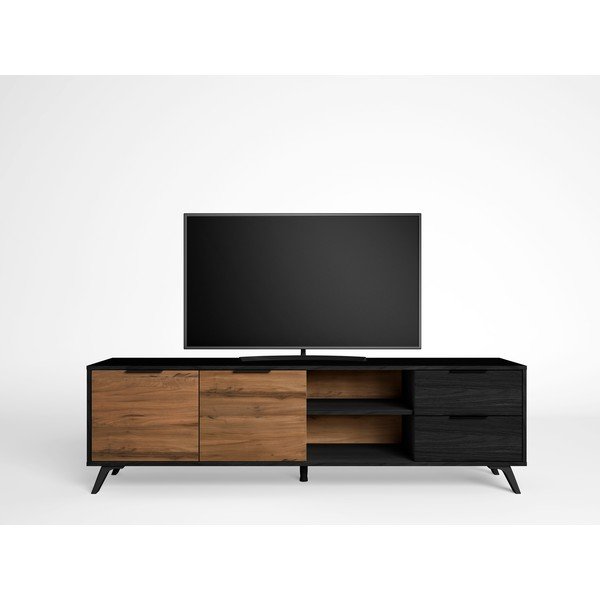 Czarno-naturalna szafka pod TV w dekorze orzecha 181x53 cm Noe – Marckeric-image-3