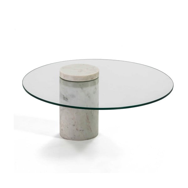 Biały stolik marmurowy ze szklanym blatem Thai Natura, ∅ 76 cm