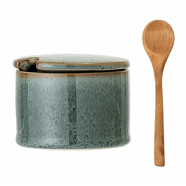 Zielony kamionkowy pojemnik z łyżeczką Bloomingville Pixie-image-2