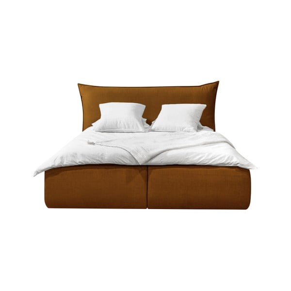 Tapicerowane łóżko dwuosobowe ze schowkiem ze stelażem 160x200 cm w odcieniach ochry Jade – Bobochic Paris