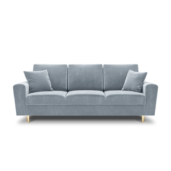 Jasnoniebieska aksamitna rozkładana sofa ze schowkiem 235 cm Kyoto – Cosmopolitan Design