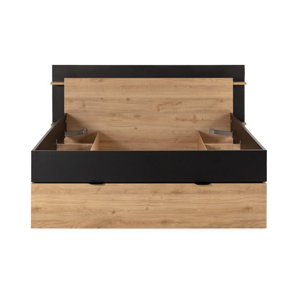 Czarno-naturalne łóżko dwuosobowe w dekorze dębu ze schowkiem bez stelaża 160x200 cm Albo – Marckeric-image-3