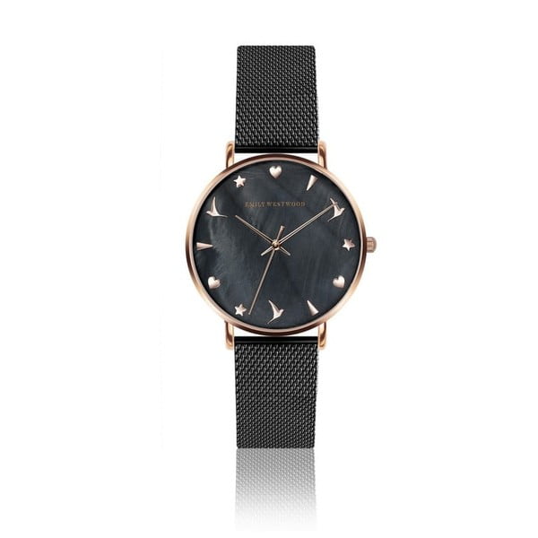 Damski zegarek z czarną bransoletką ze stali nierdzewnej Emily Westwood Aura