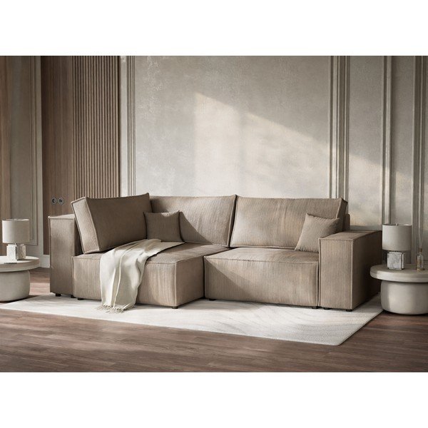 Beżowy sztruksowy rozkładany/ze schowkiem narożnik (lewostronny/w kształcie litery L) Tonga – Maison de Rêve-image-4