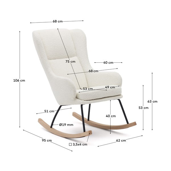 Biały bujany fotel z materiału bouclé Maustin – Kave Home-image-4