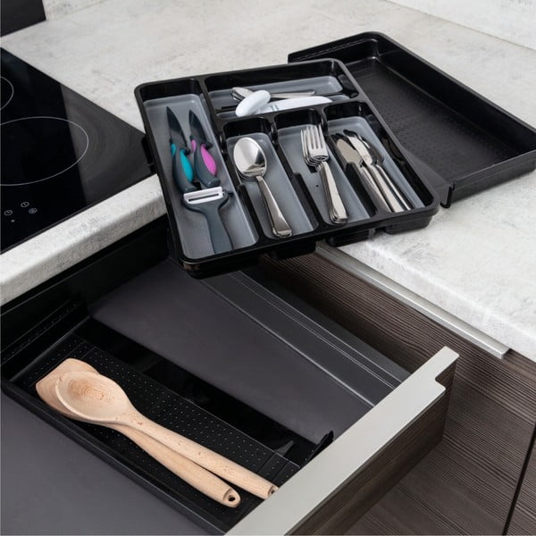 Czarno-szary regulowany plastikowy organizer na sztućce 41,5 x 35 cm – Addis-image-2
