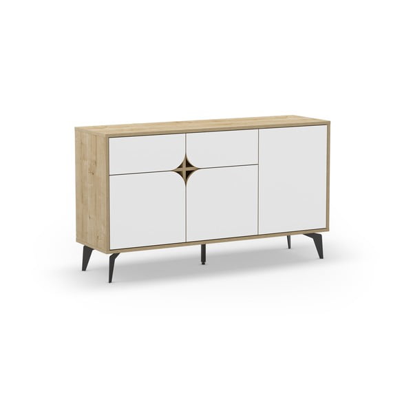 Biała niska komoda w dekorze dębu 140x79 cm Nola – Marckeric-image-2