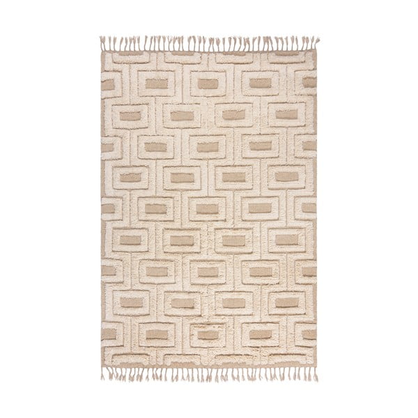 Beżowo-kremowy wełniany dywan tkany ręcznie 160x230 cm Greek Key – Flair Rugs