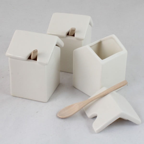 Zestaw 3 ceramicznych pojemników z łyżeczką Dakls White Home