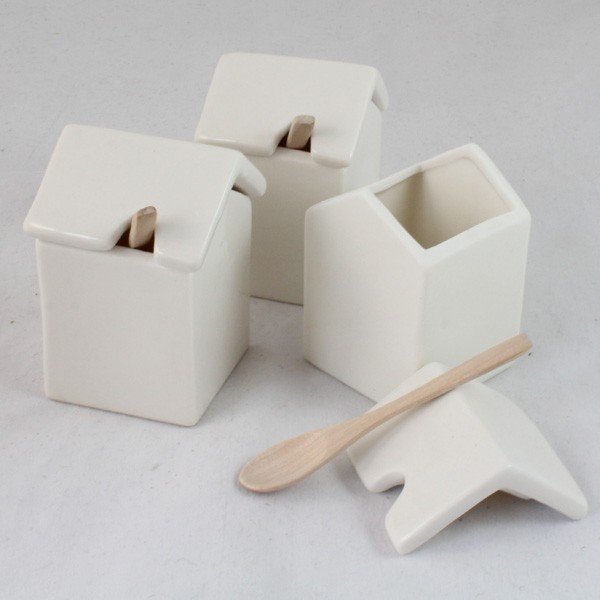 Zestaw 3 ceramicznych pojemników z łyżeczką Dakls White Home