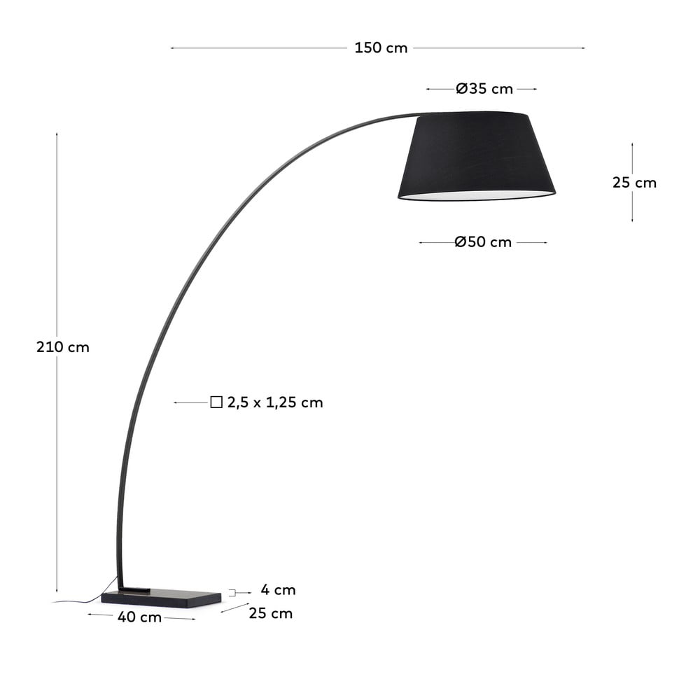 Czarna lampa stojąca z tekstylnym kloszem (wysokość 210 cm) Juhe – Kave Home (zdjęcie 9)
