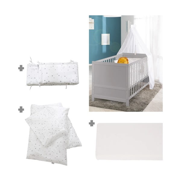 Jasnoszare łóżeczko z baldachimem 70x140 cm Sternenzauber – Roba-image-3