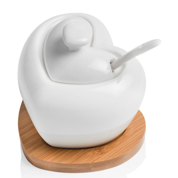 Porcelanowa cukierniczka z łyżeczką i bambusową podstawką Brandani Heart-image-1