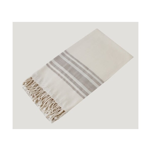 Jasny ręcznik kąpielowy z beżowym pasem Hammam Bamboo Style, 90x180 cm