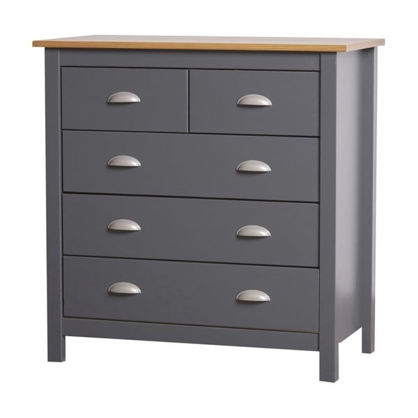 Antracytowoszara komoda z litego drewna sosnowego z 5 szufladami Marckeric Jade-image-2