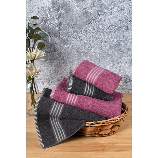 Różowo-antracytowe bawełniane ręczniki zestaw 4 szt. – Mila Home