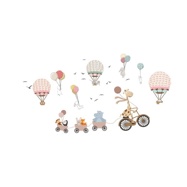 Naklejka ścienna dla dzieci Ambiance Animals and Hot Air Balloons in the Clouds, 90 x 60 cm