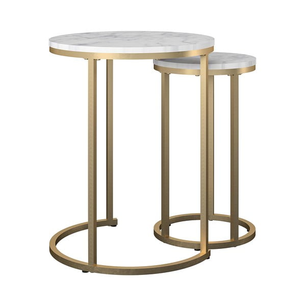 Okrągłe stoliki w biało-złotym kolorze w dekorze marmuru zestaw 2 szt. ø 45 cm Amelia – CosmoLiving by Cosmopolitan-image-1