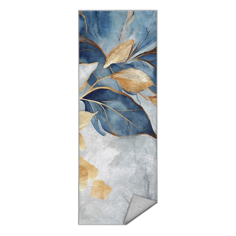 Chodnik w niebiesko-złotym kolorze odpowiedni do prania 80x200 cm Golden Leaves – Mila Home
