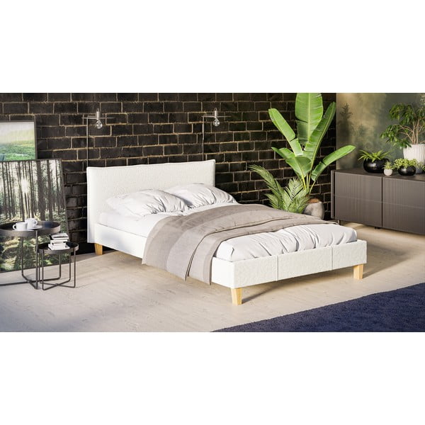 Kremowe tapicerowane łóżko dwuosobowe ze stelażem 140x200 cm Tina – Ropez-image-2