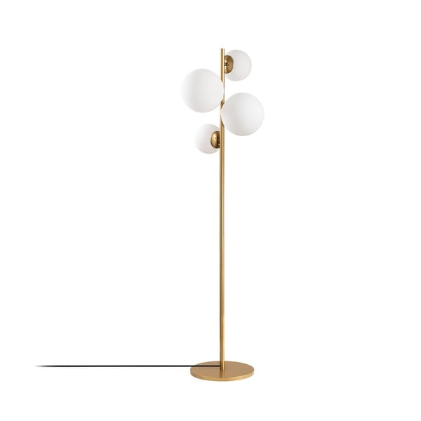 Biała/w kolorze mosiądzu lampa stojąca ze szklanym kloszem (wysokość 162 cm) Fazli – Opviq lights